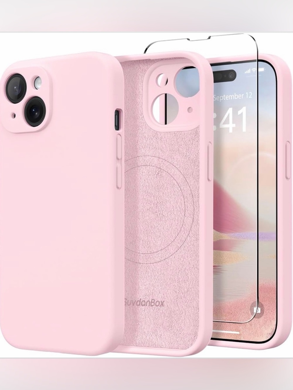 Magnetic iPhone 13 Case Silicone Chalk Pink Fit for MagSafe, Screen Protector